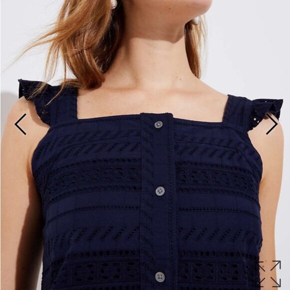 Loft | Eyelet Button-Down Shell - Picture 3 of 14